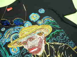 アートTシャツ　ゴッホTシャツ　ゴッホの星月夜のTシャツ　ゴッホの自画像のTシャツ　ミシン刺繍ゴッホTシャツ