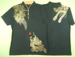太極拳服　中国拳法　中華襟のTシャツ　中華ボタン　チャイナボタンのTシャツ　八卦掌　ドラゴンTシャツ　龍のTシャツ　鳳凰