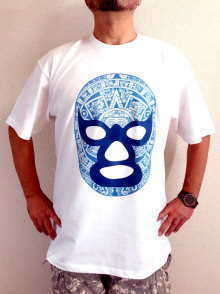 ブルーデーモンのＴシャツ　オーバーサイズ　アステカカレンダリオのTシャツ　ビッグサイズ　メキシコプロレスTシャツ　ルチャTシャツ　キングサイズ　ルチャドールのTシャツ